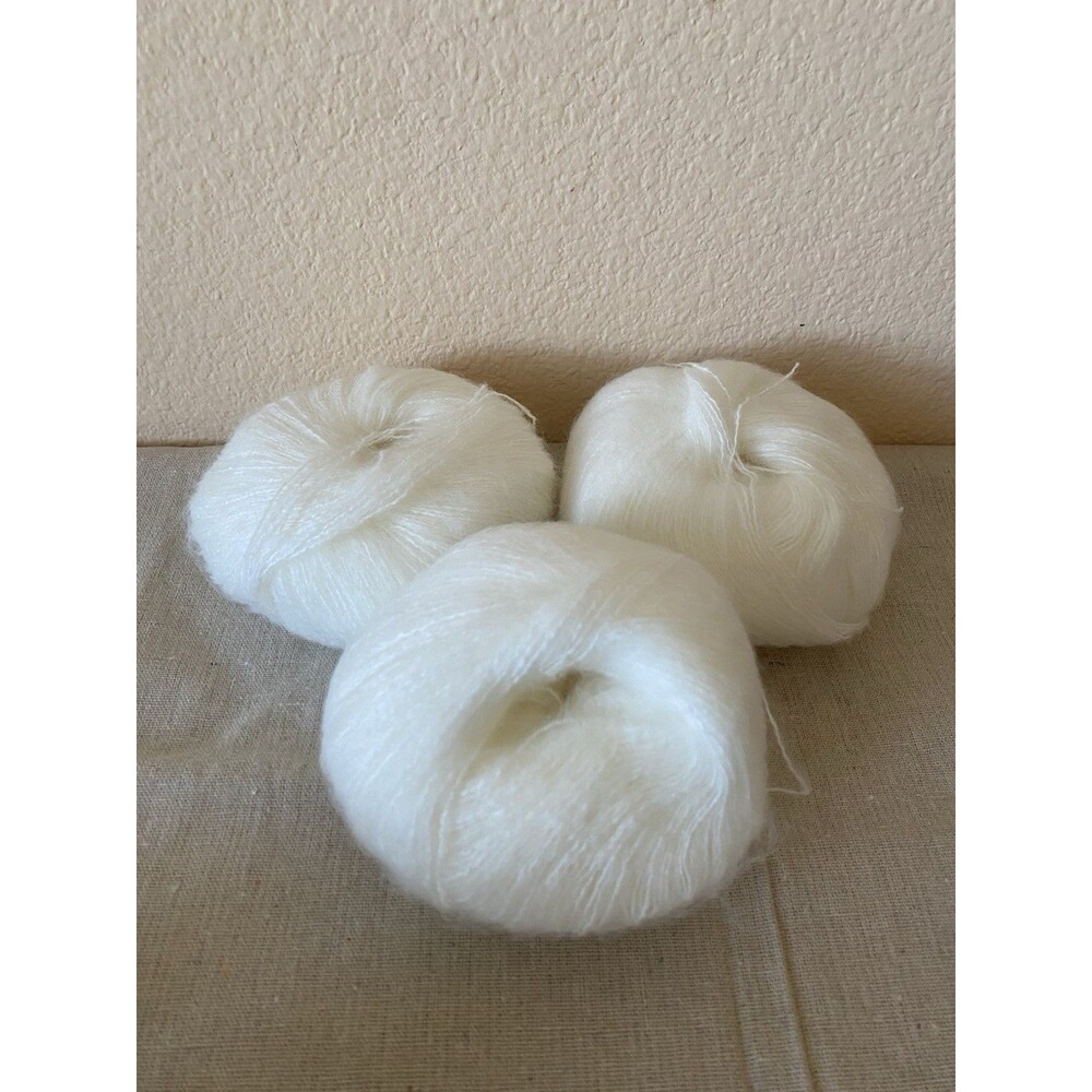 3 Skein Mohair Yarn White 130g Total #607
